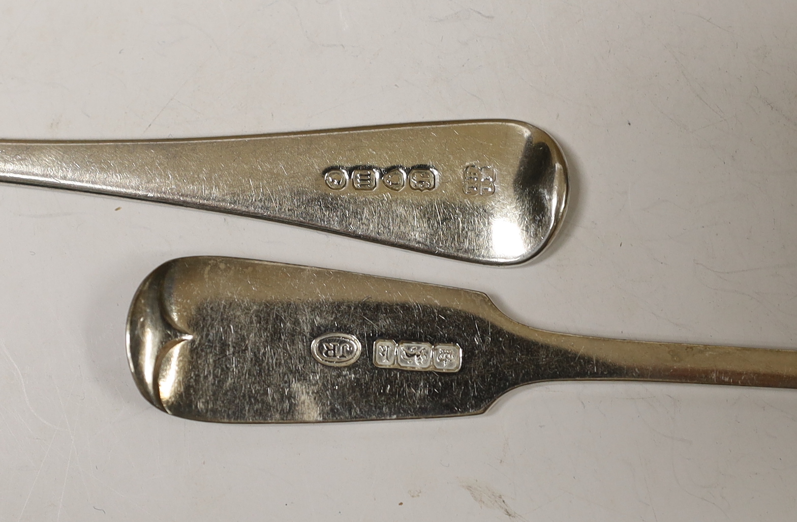 A quantity of assorted 19th century and later silver, mainly Old English pattern flatware, various dates and makers including a set of six fiddle pattern dessert spoons by John Round, Sheffield, 1902, a set of six George